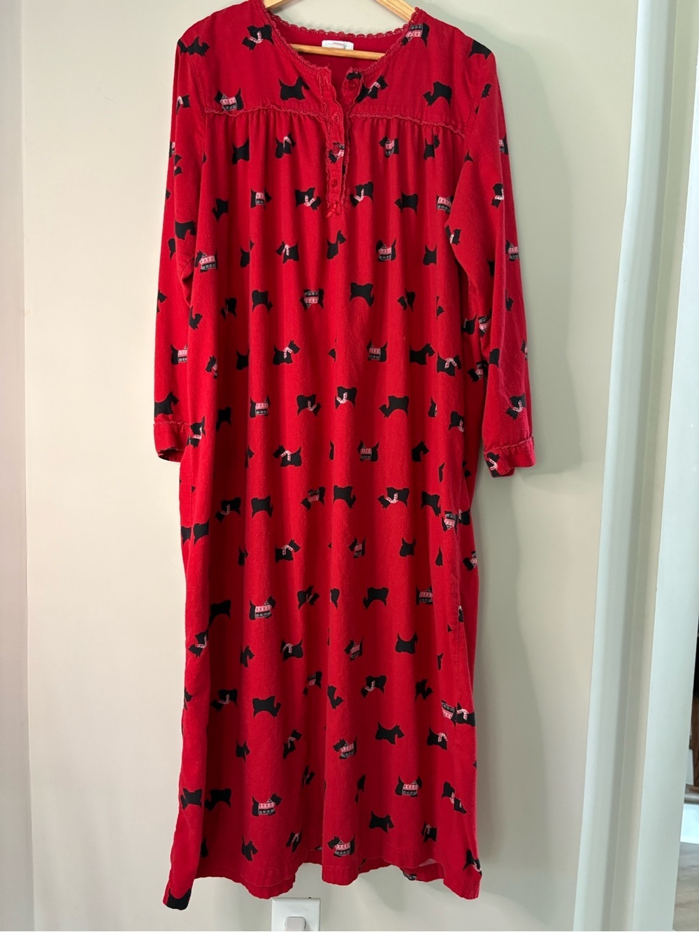 Charter Club Red Long Nightgown with Black Scottie Dog Print